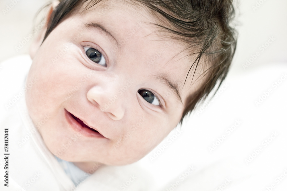 Face of happy baby, smiling, 2 month old, child portrait Face of happy baby, smiling, 2 month old, child portrait