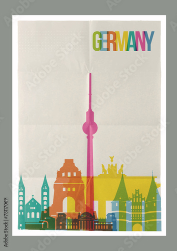 Travel Germany landmarks skyline vintage poster