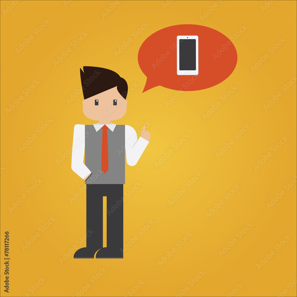 Vector of businessman with smart phone in bubble Vector of businessman with smart phone in bubble