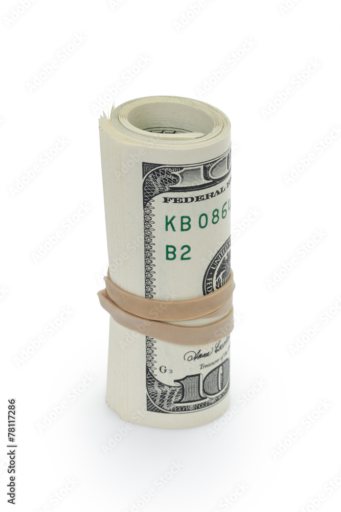 rolled hundred dollar banknotes tied with rubberband rolled hundred dollar banknotes tied with rubberband