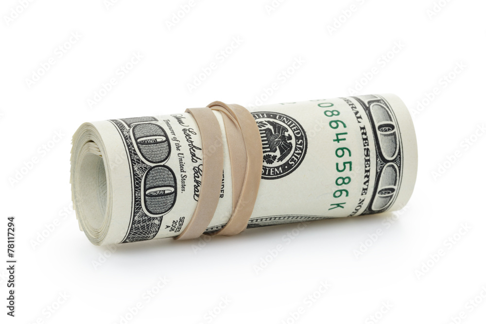 rolled hundred dollar banknotes tied with rubberband rolled hundred dollar banknotes tied with rubberband