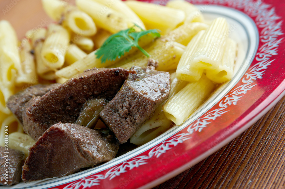 Delicious pasta with pork liver Delicious pasta with pork liver