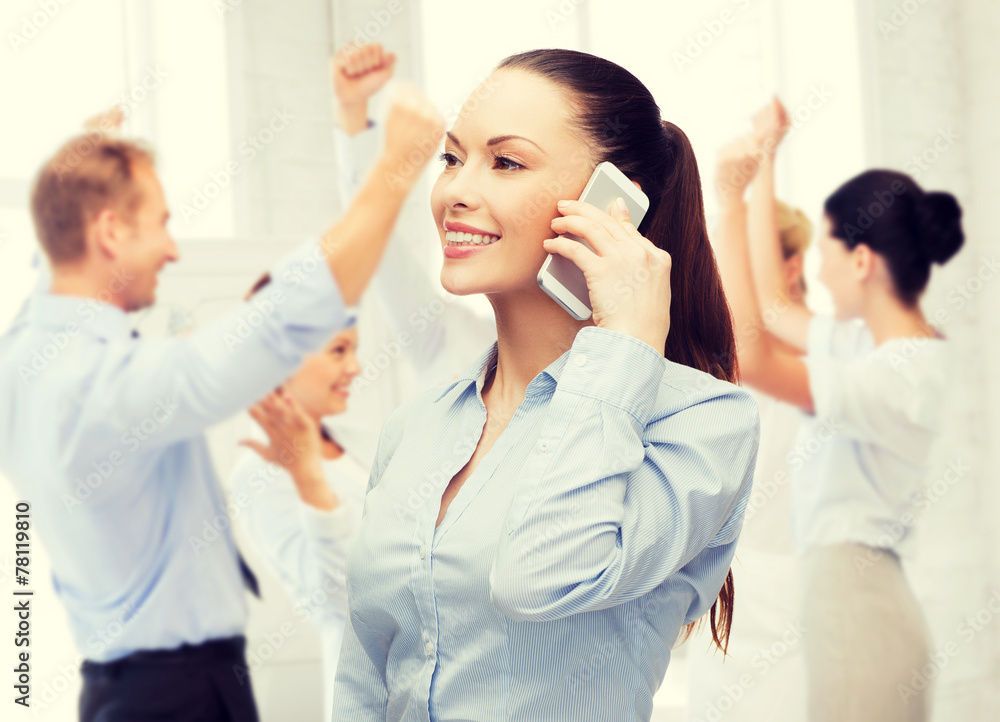 young smiling businesswoman with smartphone young smiling businesswoman with smartphone