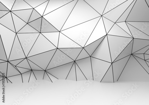 Abstract white 3d interior, polygonal wireframe wall