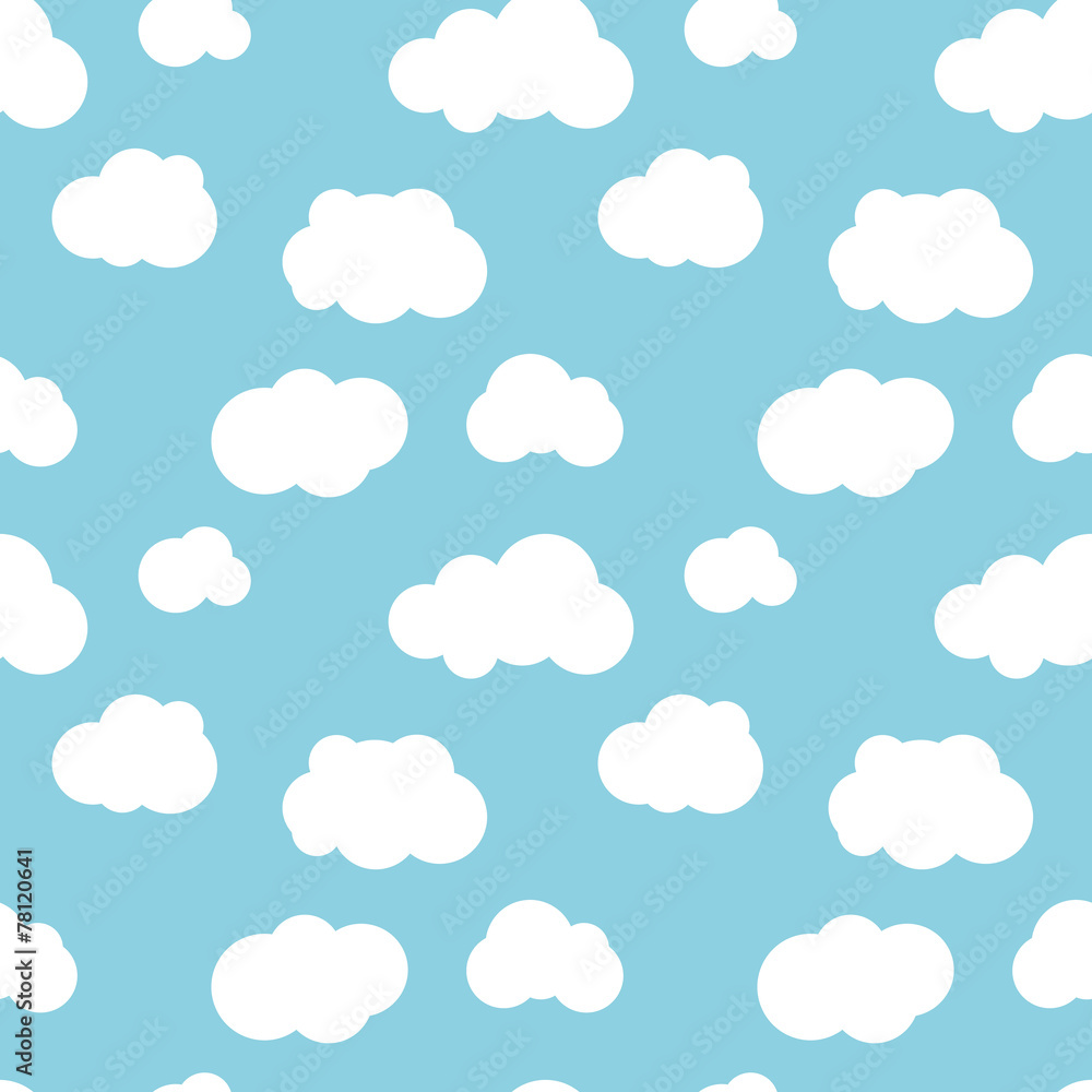 Different flat clouds on blue sky seamless pattern
