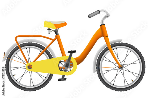 Realistic orange childrens bike for boys