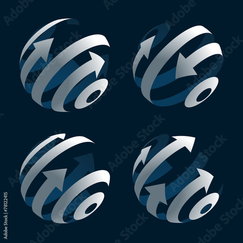 Set of Abstract Arrow Globes. Stock Vector Illustration.
