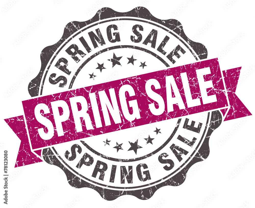 spring sale grunge violet seal isolated on white spring sale grunge violet seal isolated on white