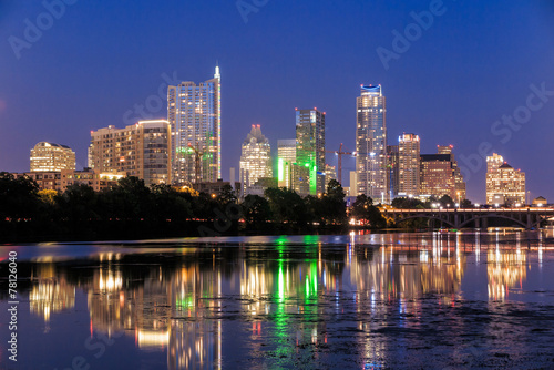 Beautiful Austin skyline reflection at twilight photo
