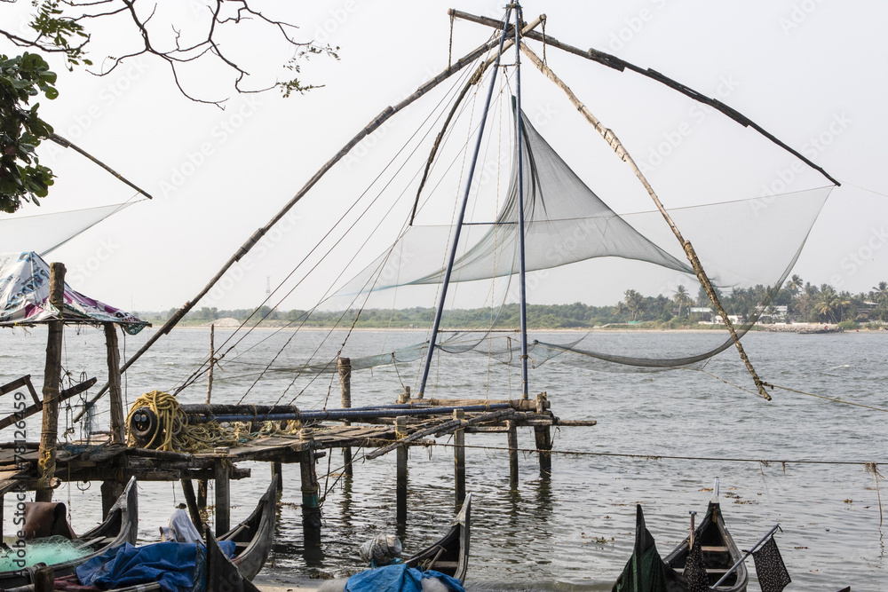 Chinese fishing nets in Kochin (Cochin) in Kerala in South India
