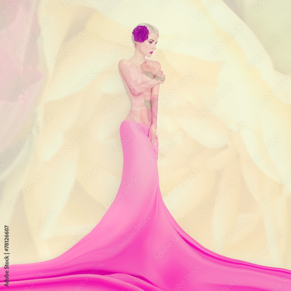 Portrait of sensual lady spring. Flowers background art Portrait of sensual lady spring. Flowers background art