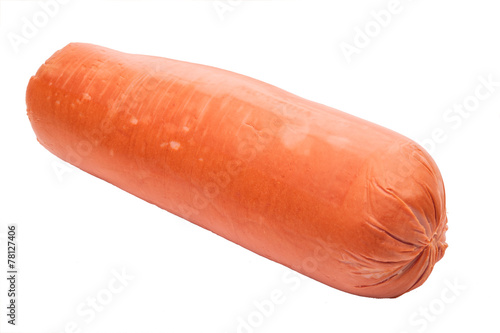 one boiled sausage on white background