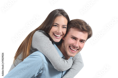 Funny couple laughing isolated