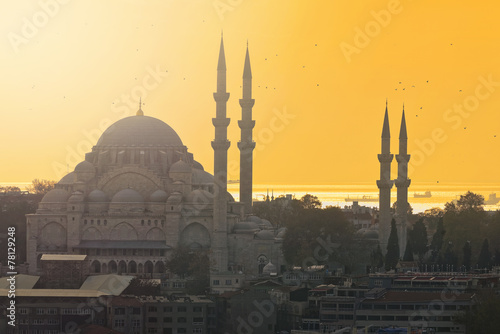 Mosque in afternoon with yellow clear sky colors