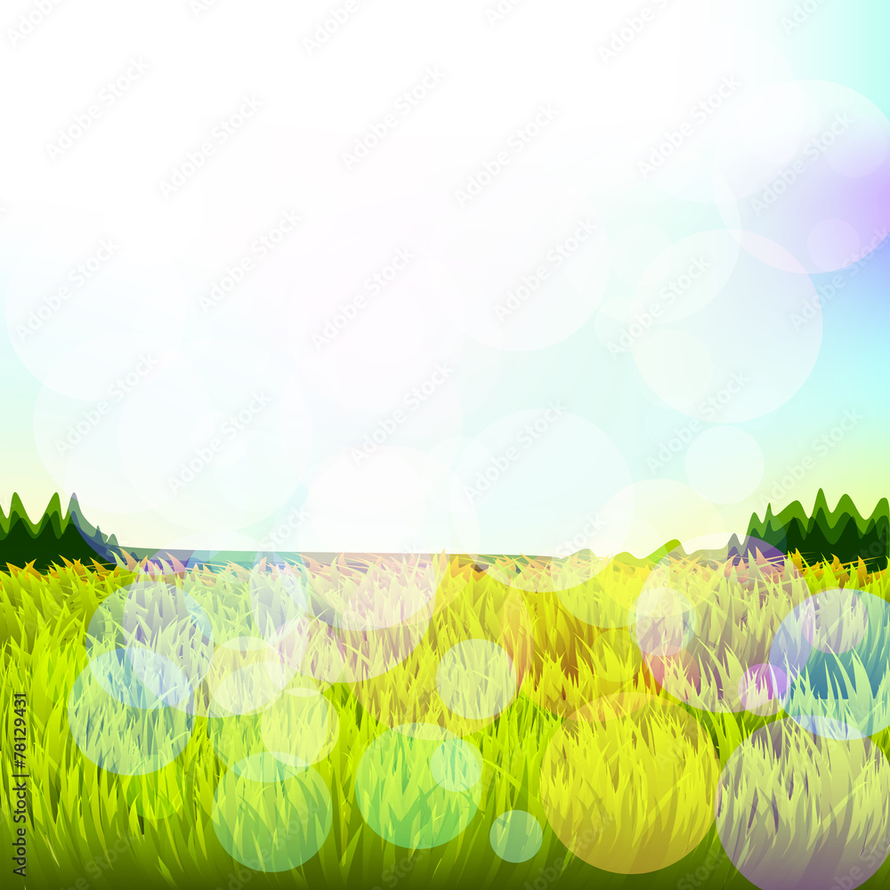 Abstract background with grass and bokeh. Vector. 3