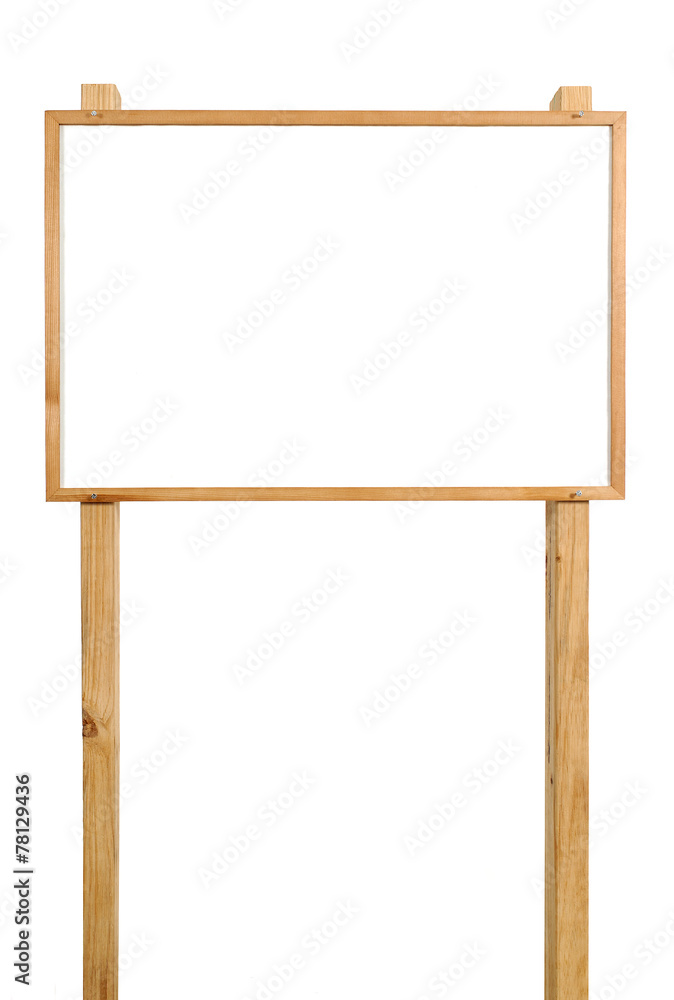 Blank sign white placard or billboard two wood posts isolated photo Blank sign white placard or billboard two wood posts isolated photo