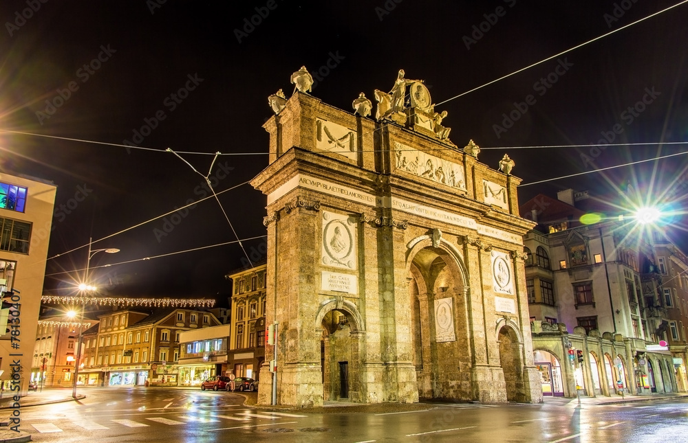 Triumphal Arch in Innsbruck at night - Austria