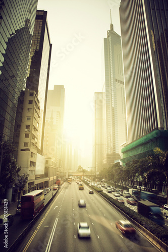 Hong Kong Business District in sunset time