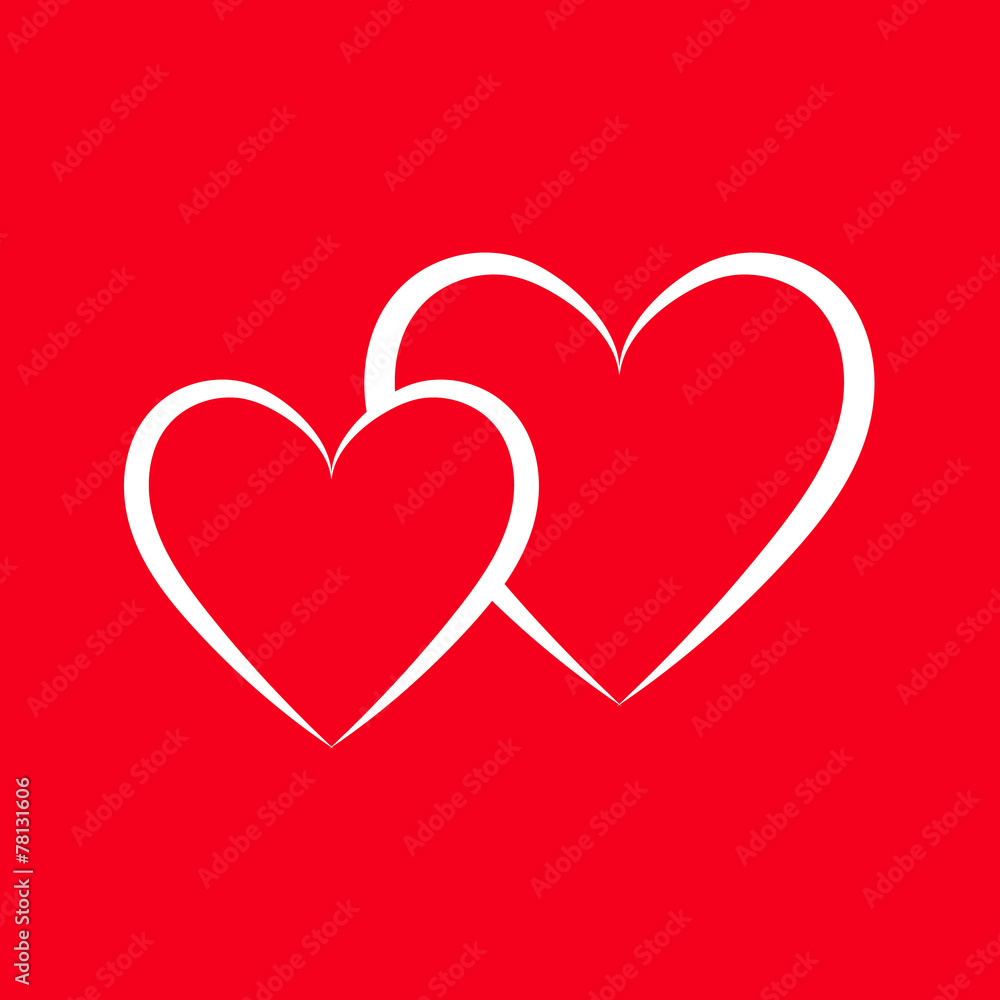 Two hearts on a red background. Vector illustration.