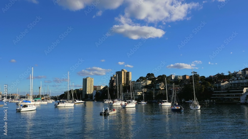 Panning shot of Lavender Bay and Sydney Harbor Bridge Panning shot of Lavender Bay and Sydney Harbor Bridge