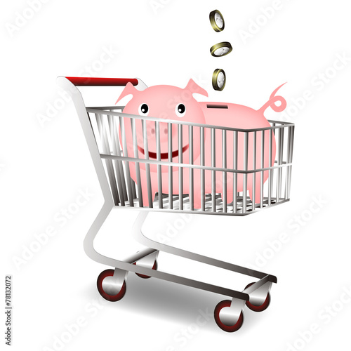 Carro de la compra con cerdito ahorrador