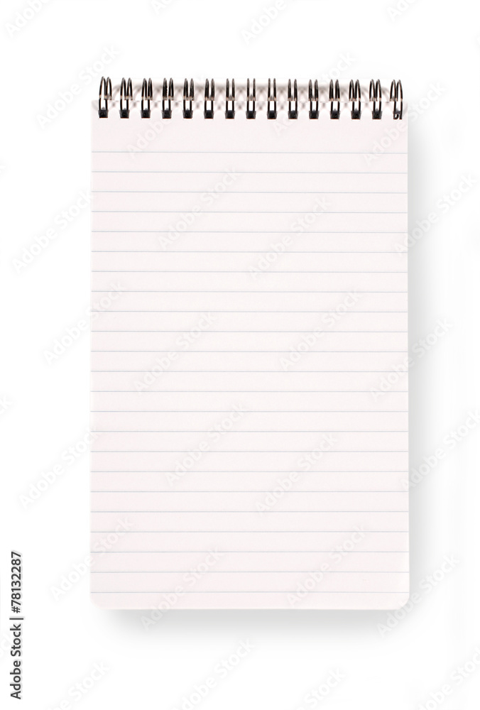 Notepad folded open showing lined paper page isolated on white background photo Notepad folded open showing lined paper page isolated on white background photo