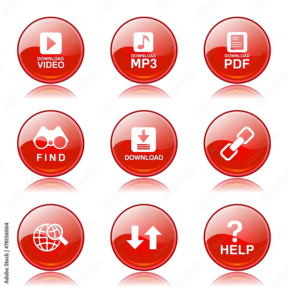 Multimedia Web Internet Red Vector Button Icon Design Set Multimedia Web Internet Red Vector Button Icon Design Set