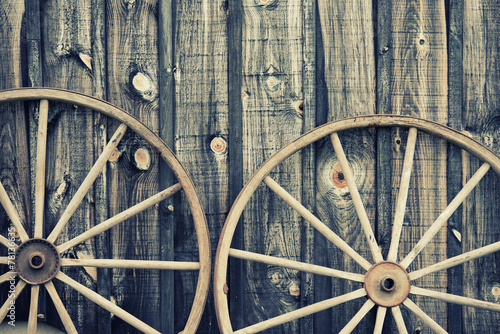 Close Up of Two Wagon Wheels - Retro