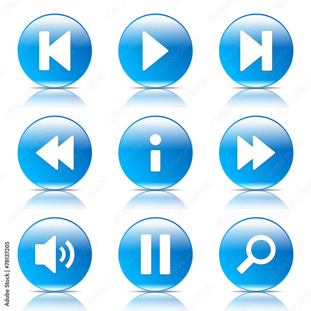 Multimedia Controller Blue Vector Button Icon Design Set Multimedia Controller Blue Vector Button Icon Design Set
