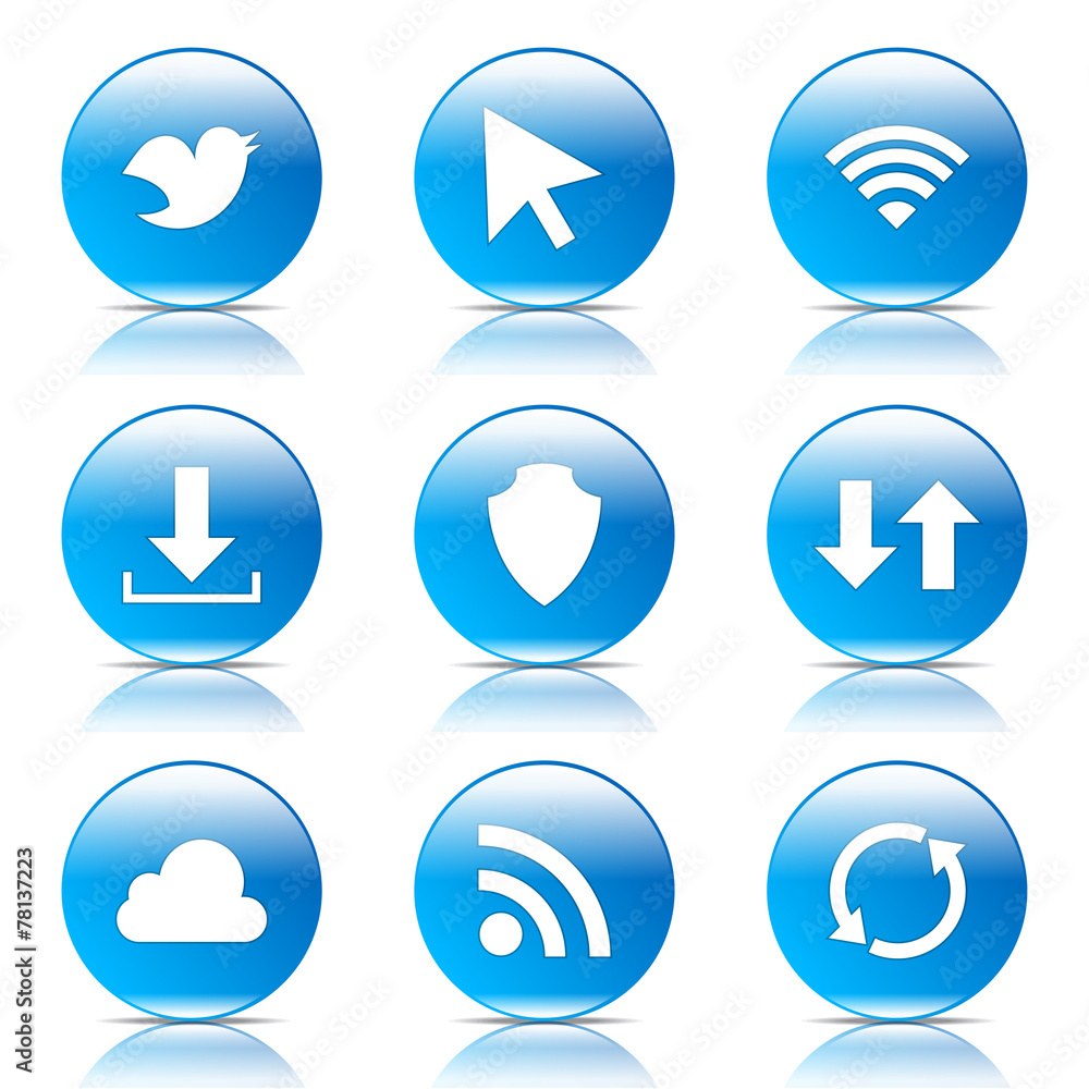 Web Internet Social Blue Vector Button Icon Design Set Web Internet Social Blue Vector Button Icon Design Set