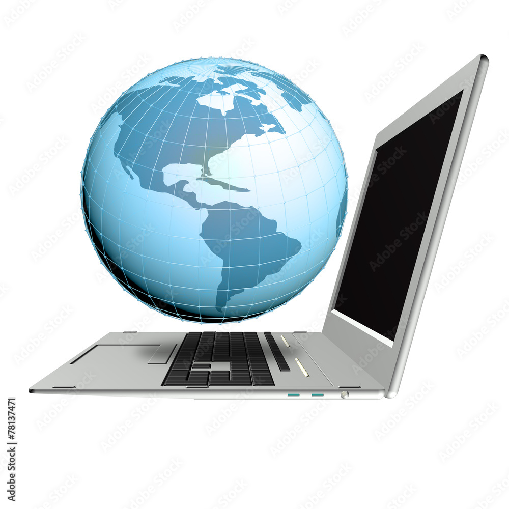 Laptop with globe planet.Internet.3d model Laptop with globe planet.Internet.3d model
