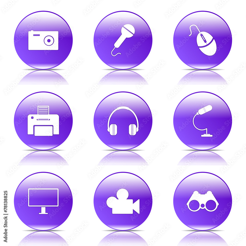 Electronic Equipment Violet Vector Button Icon Design Set