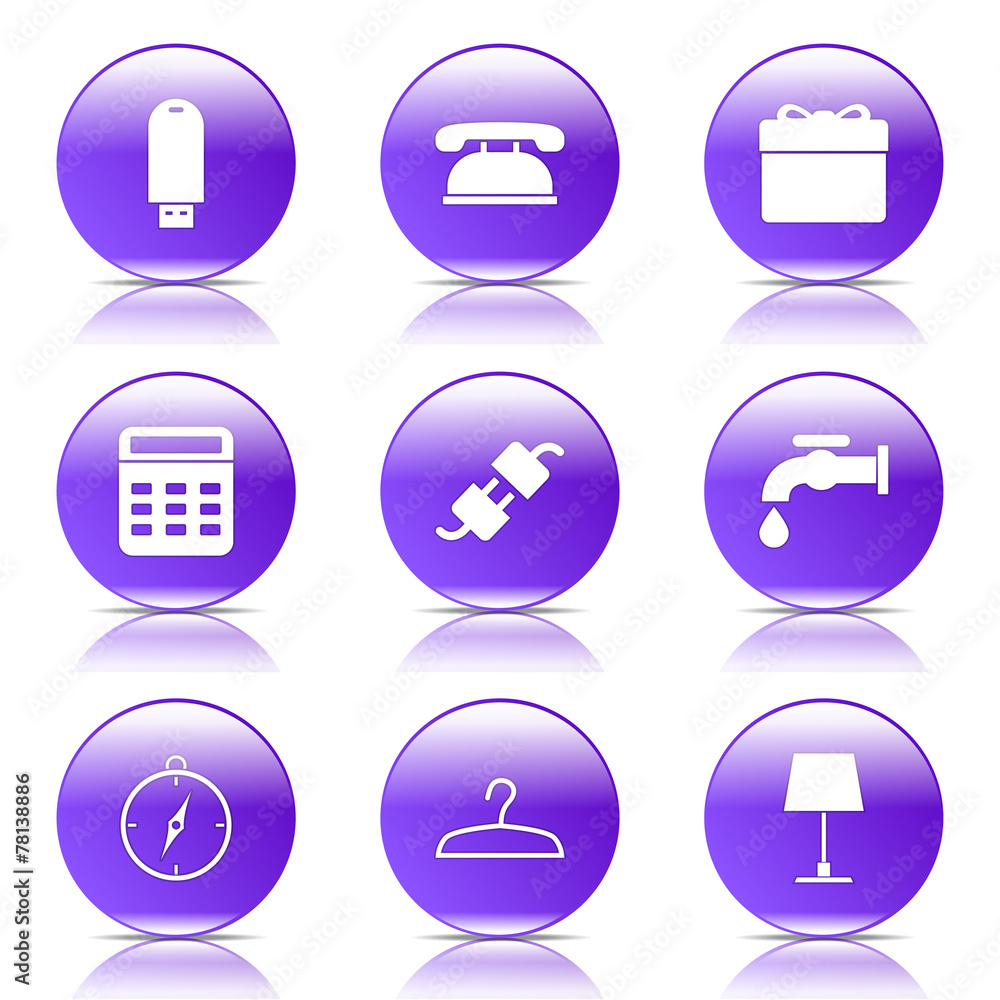 House Equipments Violet Vector Button Icon Design Set House Equipments Violet Vector Button Icon Design Set