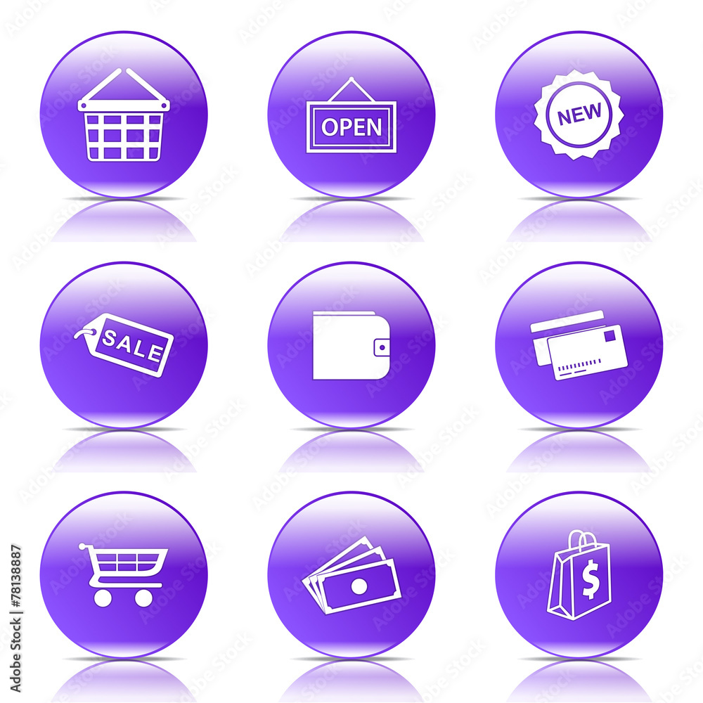 Shopping Sign Violet Vector Button Icon Design Set 2