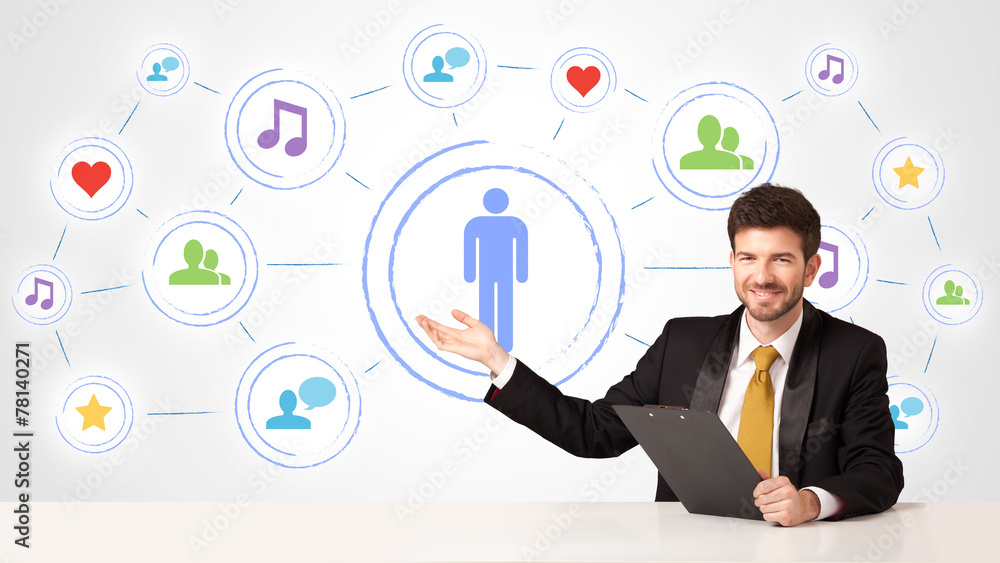 Business man with social media connection background Business man with social media connection background