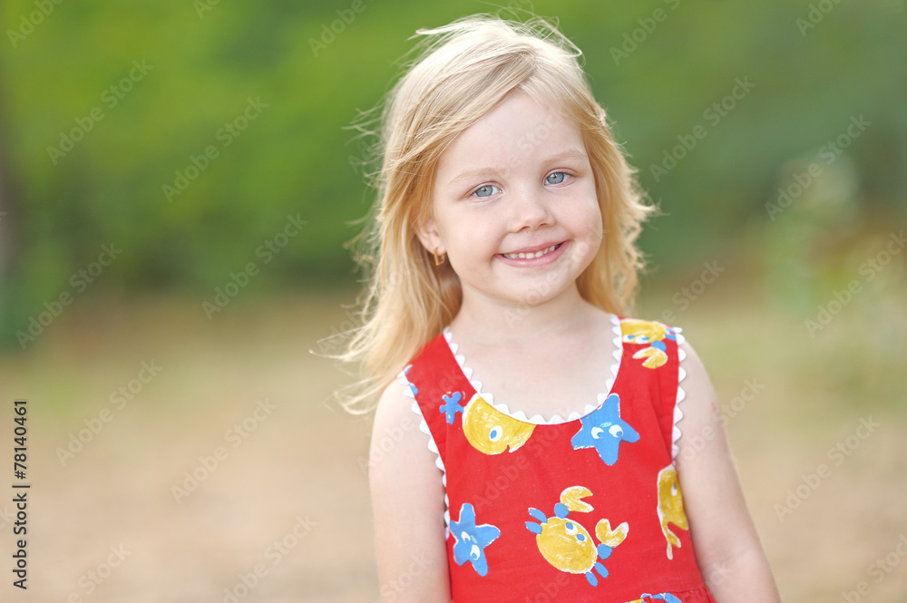 portrait of little girl outdoors in summer portrait of little girl outdoors in summer