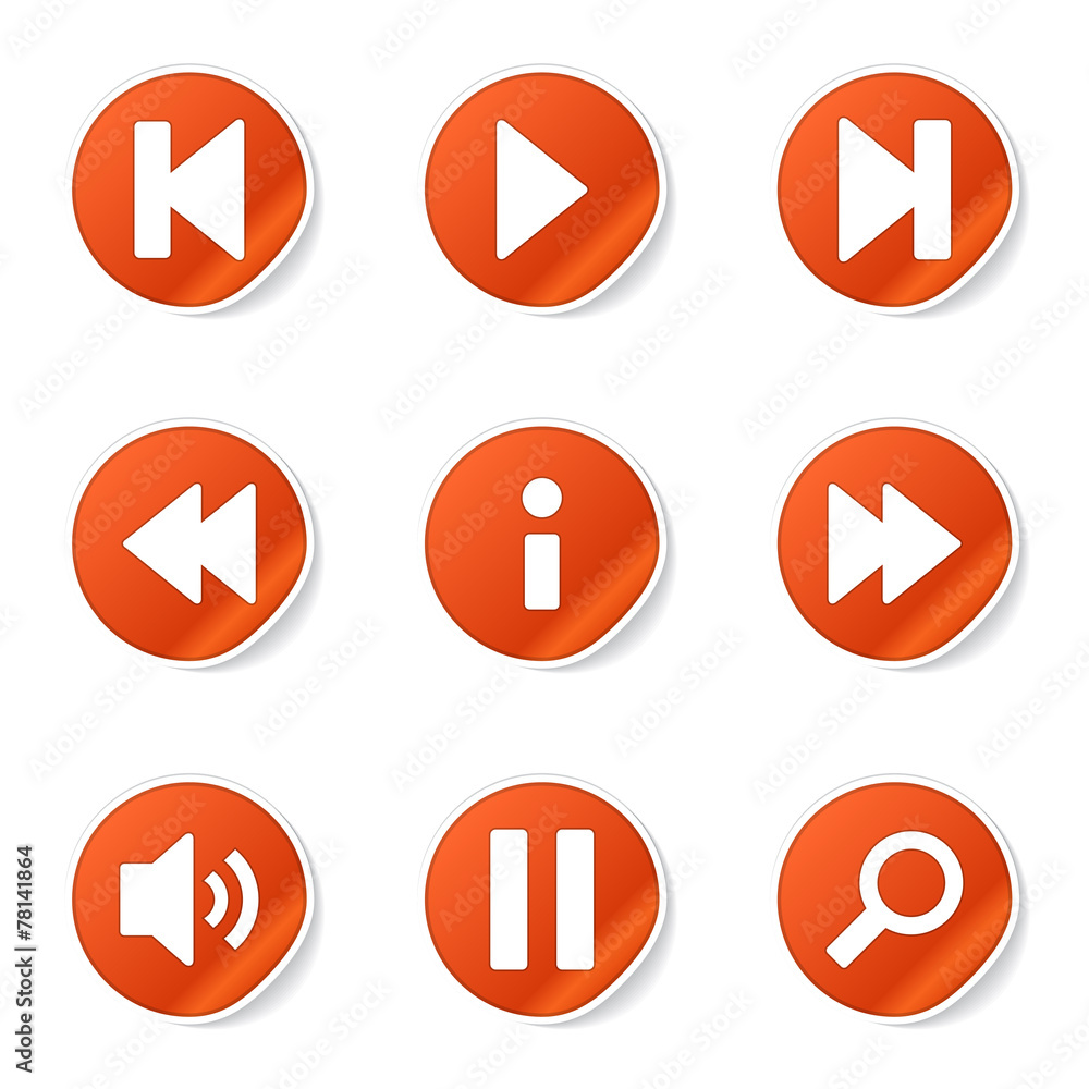 Multimedia Controller Orange Vector Button Icon Design Set Multimedia Controller Orange Vector Button Icon Design Set