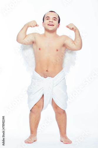 Little angel man posing with wings
