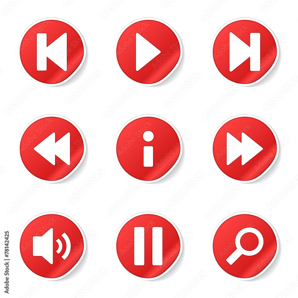 Multimedia Controller Red Vector Button Icon Design Set Multimedia Controller Red Vector Button Icon Design Set