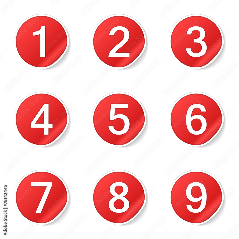 Numbers Counting Red Vector Button Icon Design Set Numbers Counting Red Vector Button Icon Design Set