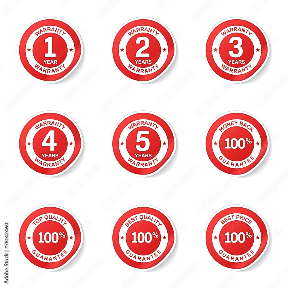 Warranty Guarantee Seal Red Vector Button Icon Design Set Warranty Guarantee Seal Red Vector Button Icon Design Set