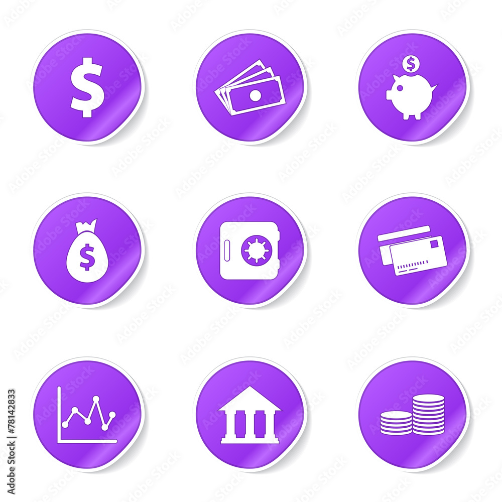 Financial Banking Violet Vector Button Icon Design Set