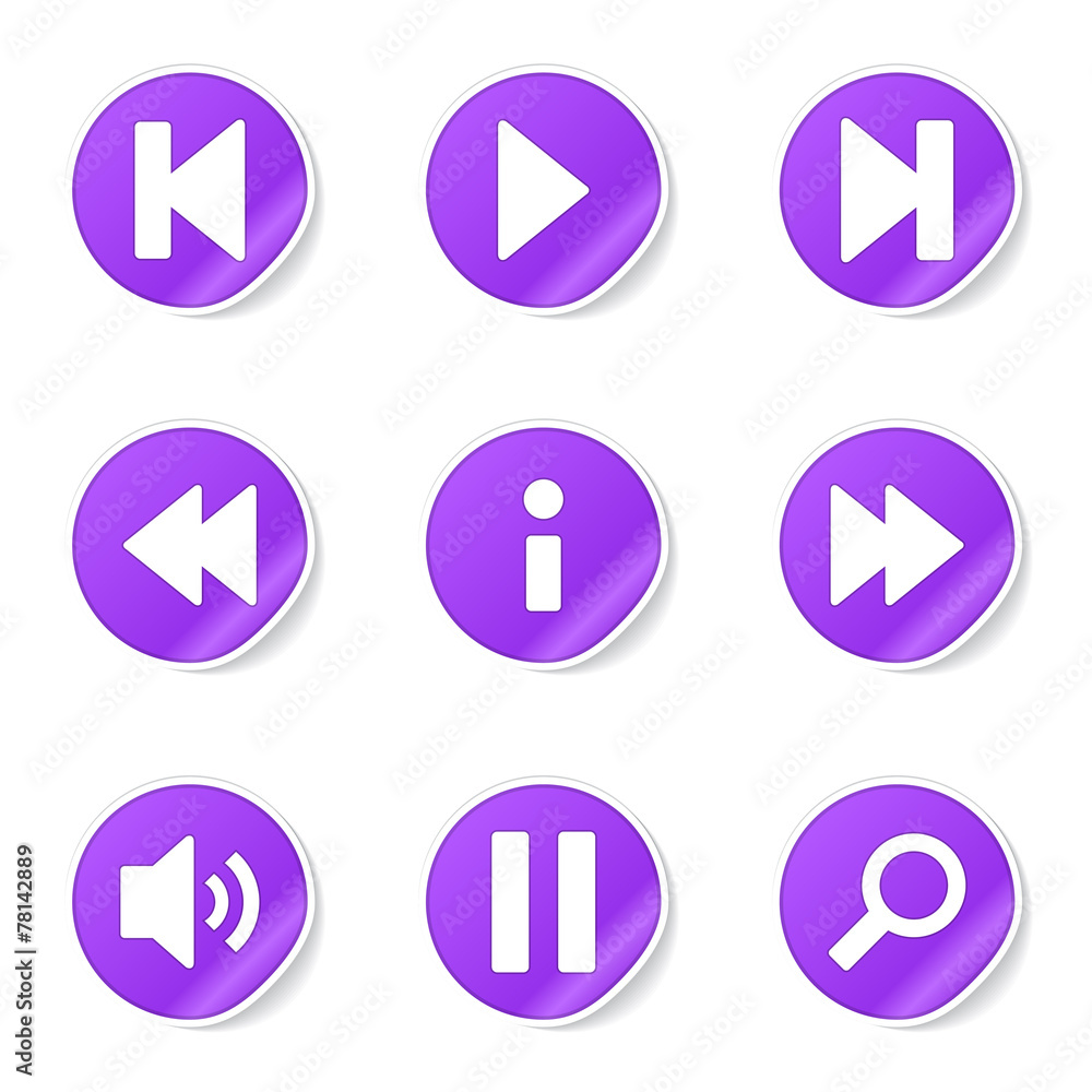 Multimedia Controller Violet Vector Button Icon Design Set Multimedia Controller Violet Vector Button Icon Design Set