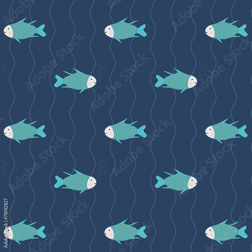 Seamless pattern many fish in blue water, background