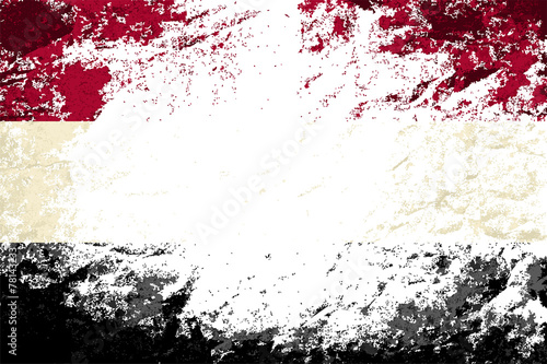 Yemeni flag. Grunge background. Vector illustration