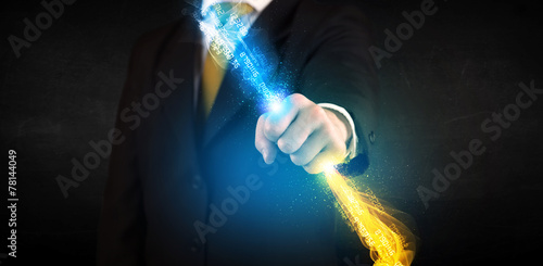 Man holding colorful glowing data in his hands