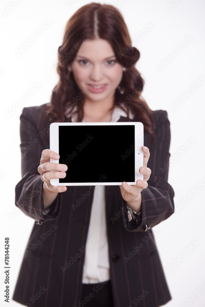 Business woman show the tablet Business woman show the tablet