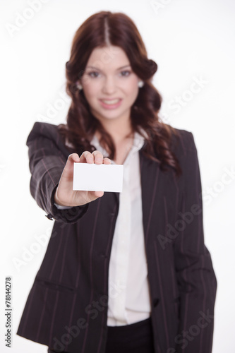 Business woman show the business card