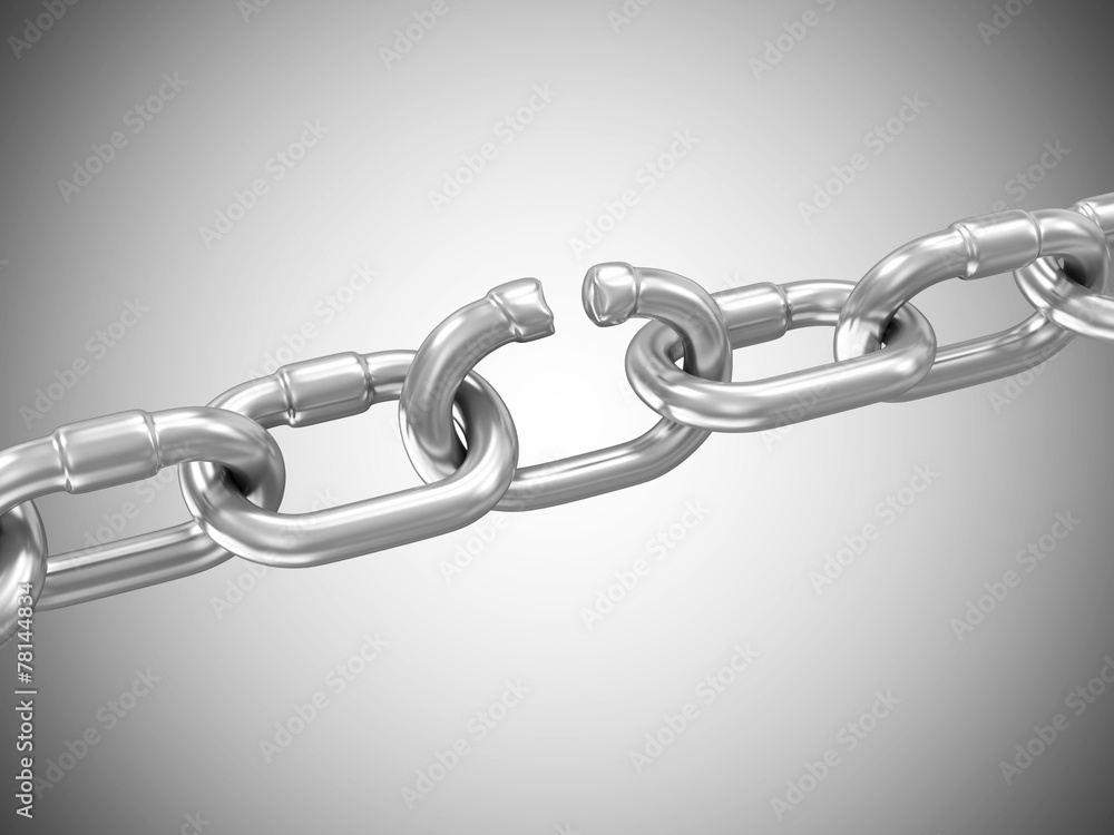 Obraz premium The Weakest Link Concept. Broken Metal Chain
