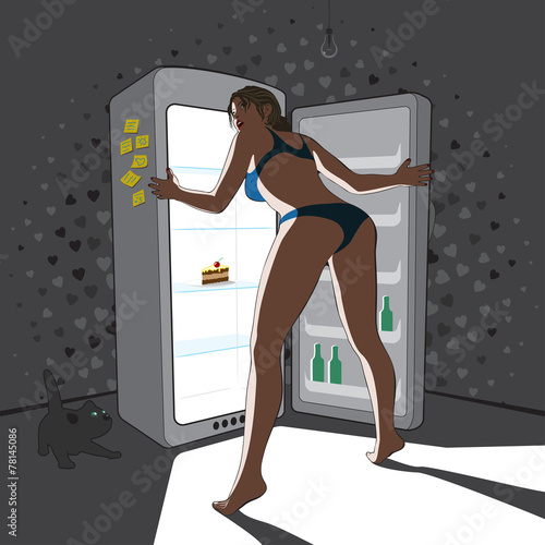 woman near by fridge at night